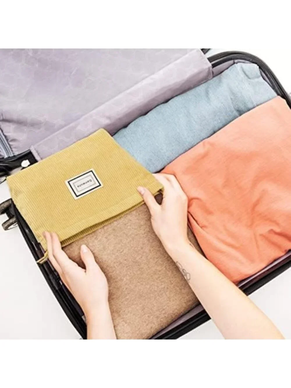 4 Pcs Velvet Corduroy Makeup Bags - Stylish Macaron Colors, Travel Friendly